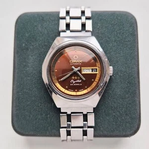 Vintage Omax 3 estrellas cristal automático Quickset día/fecha reloj - Imagen 1 de 10