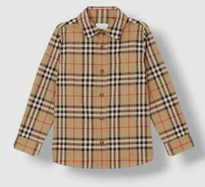 Burberry Kids' Boy's Brown Owen Check Stretch Cotton Shirt Size 10Y - Picture 1 of 2