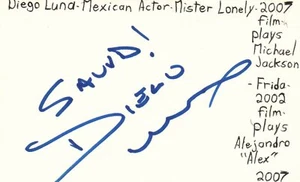 Diego Luna Actor Mexicano Frida Película para TV Autografiada Tarjeta de Índice Firmada JSA - Imagen 1 de 2