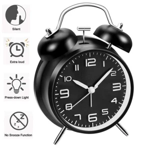 Silent Analog Alarm Clock Vintage Extra Loud Clocks Backlight Bedroom Desk Kids - Picture 1 of 9