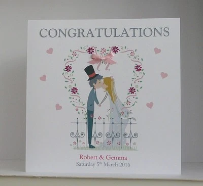 Tarjeta de felicitación personalizada del día de la boda grande tamaño 8x8 pulgadas hecha a mano Foto 1 de 3