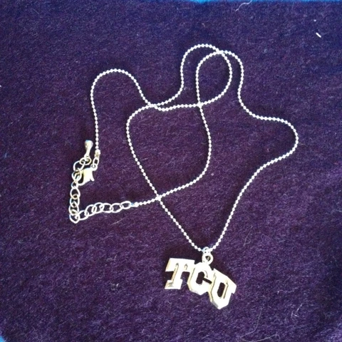 TCU charm & necklace Silver-look tiny-bead 16"chain TexasChristianUniversityGOOD Cover
