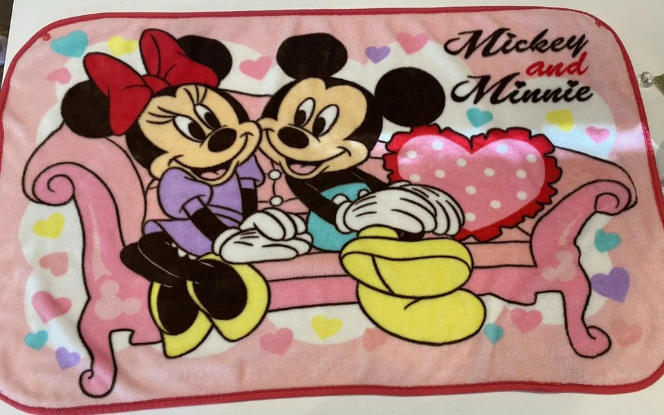 Vtg Mickey Mouse Blanket Minnie Pink Valentines Day Lovey Snaps Hearts Love Baby - Image 1 of 4