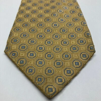 Jos A Bank Tie Yellow/Golden Blue Octagon Art Deco Geometric Silk EUC - Image 1 of 4