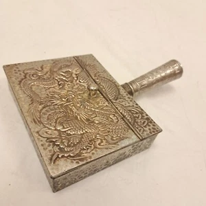 Antique Crumb Catcher Silent Butler Occupied Japan Rare Dragon Silver Ornate - Picture 1 of 11