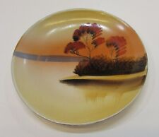 Vintage 1950's Hand Painted Japan Porcelain 6" Plate Orange Sunrise Sunset Lake