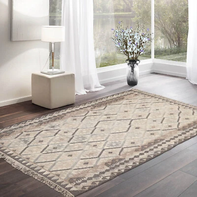 Alfombra LoomBloom 5'3"x7'7" beige tejida a mano suroeste Kilim tejido plano lana Foto 1 de 4