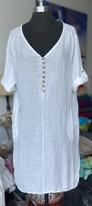 Vestido de lino hasta la rodilla, talla única, hecho en Italia, 100% lino - Imagen 1 de 1