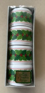 4 Vintage Hallmark Melamine Napkin Rings Christmas Holly Leaves Holiday w/Box - Picture 1 of 3