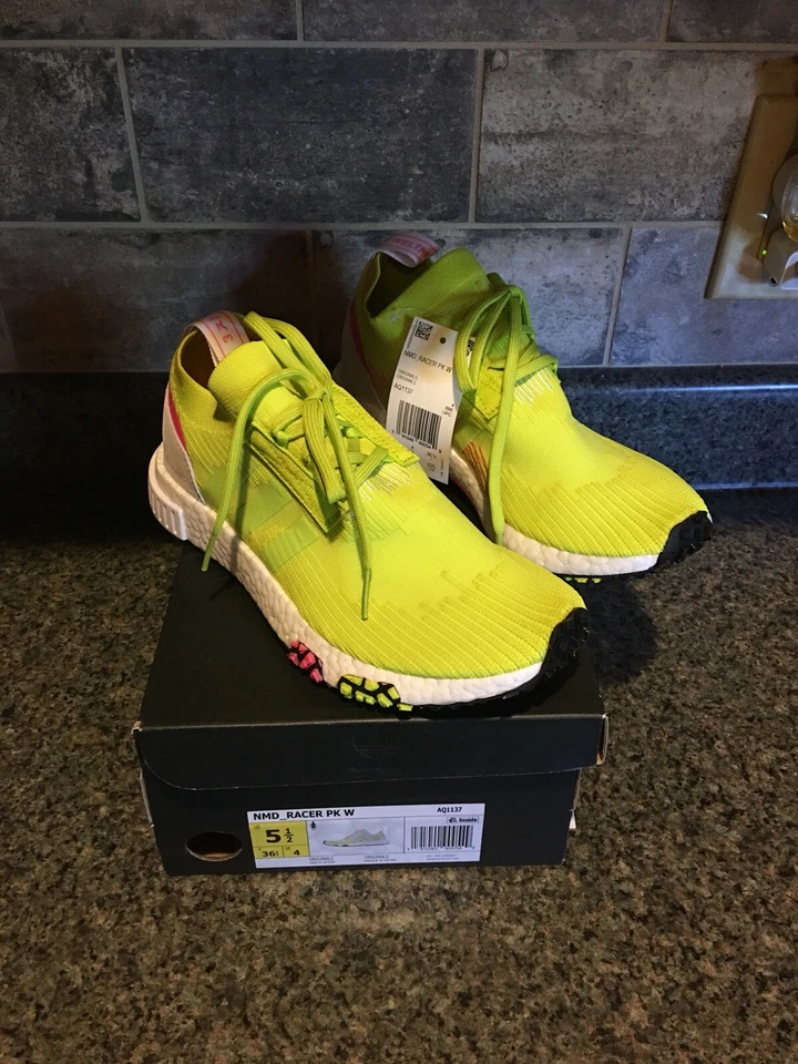 Adidas NMD Racer Boost Primeknit Shoes AQ1137  WMNS Size 5.5 NEW DS NIB Solar - Image 1 of 4