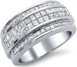 2Ct Princess Cut Lab Created Diamond Men's Ring 14K White Gold Plated - Picture 1 of 5