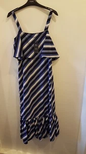 M&S LADIES SIZE 8 PETITE BLUE MIX STRIPE LINED DRESS BNWT - Picture 1 of 7