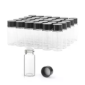 30 Pack 10ml Clear Glass Sample Vials with Black Screwcaps Empty Essence Liquid - Picture 1 of 12