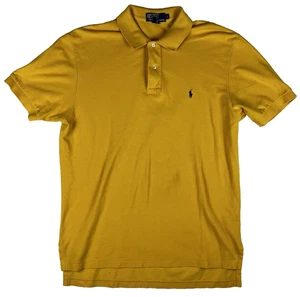 Vintage Polo Ralph Lauren Mens Large Golden Yellow Polo Shirt Purple Pony USA - Picture 1 of 13