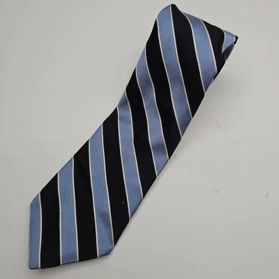 Corbata Tommy Hilfiger 100% Seda Azul Negro Blanco Rayas Clásica 3.5" x 59" Hecha en EE. UU. Foto 1 de 4