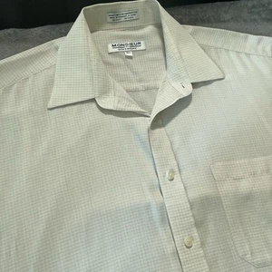 Vintage Monsieur Givenchy Shirt Men’s 16.5 Beige Micro Plaid Short Sleeve Y2K - Picture 1 of 7