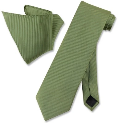 Vesuvio Napoli VERDE OLIVA Pañuelo a Rayas para Cuello Juego de Corbata a Juego Foto 1 de 2