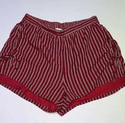 American Eagle Red Striped Cotton Lined Shorts Size S Small Side Cinch Boho Chic - Image 1 of 4