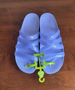 New! Women’s Crocs Moon Jelly Purple Splash Glossy Strappy Flip Flops Sandals 9 - Picture 1 of 5