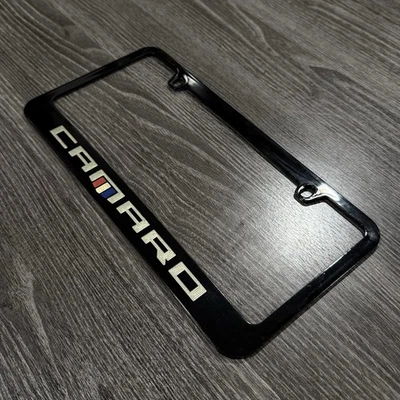 Chevrolet Camaro Black Metal License Plate Frame with Emblem - Image 1 of 2