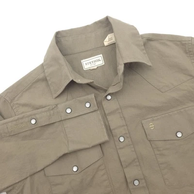 Stetson Shirt Men's Small Beige Pearl Snap Western Ranch Long Sleeve Cotton - Image 1 of 4