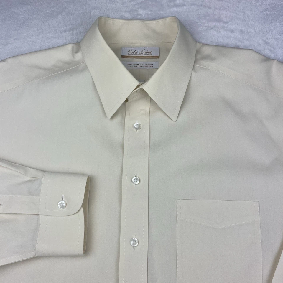 Camisa de vestir Roundtree & Yorke etiqueta dorada para hombre 16,5-36 amarilla por la mañana sin hierro Foto 1 de 4