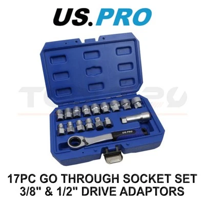 US PRO Tools 17pc Go Through Socket Set With 3/8" & 1/2" Drive Adaptors 7559 - Image 1 of 3