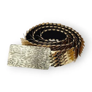 Vintage Fish Scale Belt Shiny Gold Tone Flexible Stretchy Stretch Womens 25"-30" - Picture 1 of 12