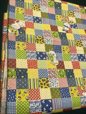 Vintage fabric Patchwork With Animals Bunny Bird 1970s 1 Yard - Image 1 of 4