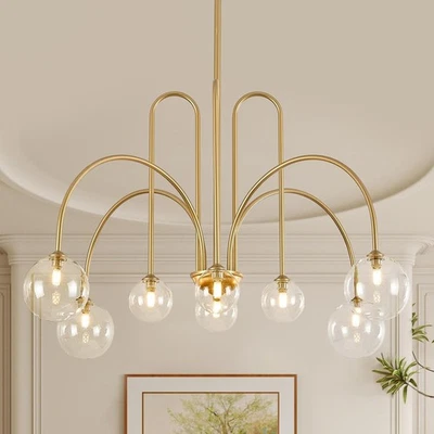 "Lámpara moderna Sputnik 8 luces araña dorada de lujo grande 41""" Foto 1 de 4