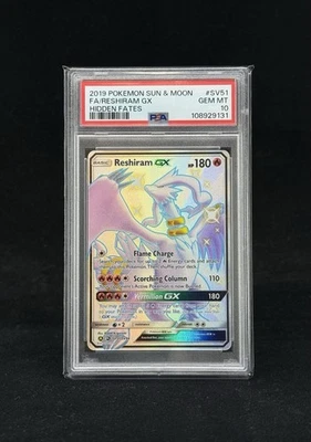 2019 POKEMON SUN & MOON HIDDEN FATES #SV51 FULL ART/RESHIRAM GX PSA 10 - Image 1 of 2
