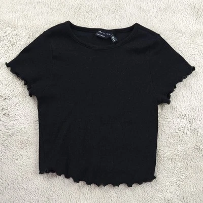 Topshop Lettuce Edge Crop Top Women's 4 Petite Black Neutral Minimalist Y2K - Image 1 of 4