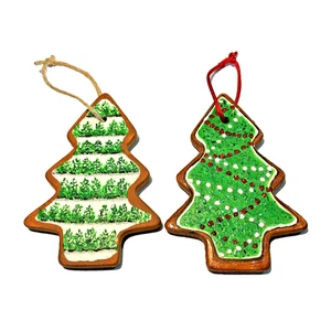 Handbemalter Künstler signiert Christbaum Plätzchen Ornament Biskuit Keramik - Bild 1 von 9
