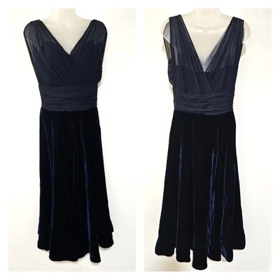 Vintage 50s Blue Silk Chiffon Velvet Dress M - Image 1 of 4