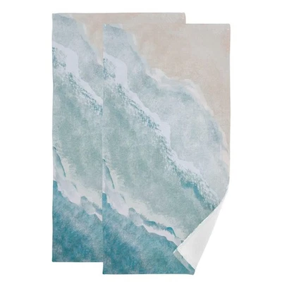Juego de toallas de mano con tema de playa 2 piezas azul blanco mar olas del océano cara 14x28 pulgadas Foto 1 de 4
