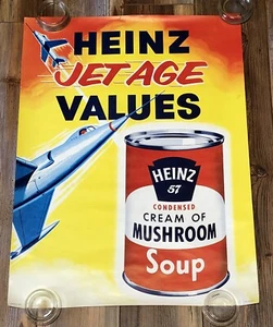 Vntg 1957 Mid Century Heinz Jet Age Store Advertising Poster Sign Mushroom Soup - Picture 1 of 8