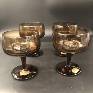 MCM Gorham Brown Handblown Champagne Goblet New Old Stock Yugoslavia Lot Of 4 - Picture 1 of 5
