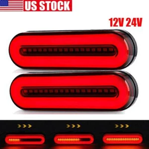 2x Oval Red/Amber LED Truck Trailer Stop Turn Tail Brake Lights Flowing DRL ATV - Foto 1 di 12