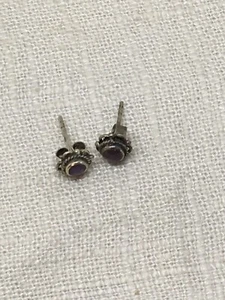 Small Sterling Silver Amethyst  Flower Stud  Earrings (1-10) - Picture 1 of 4