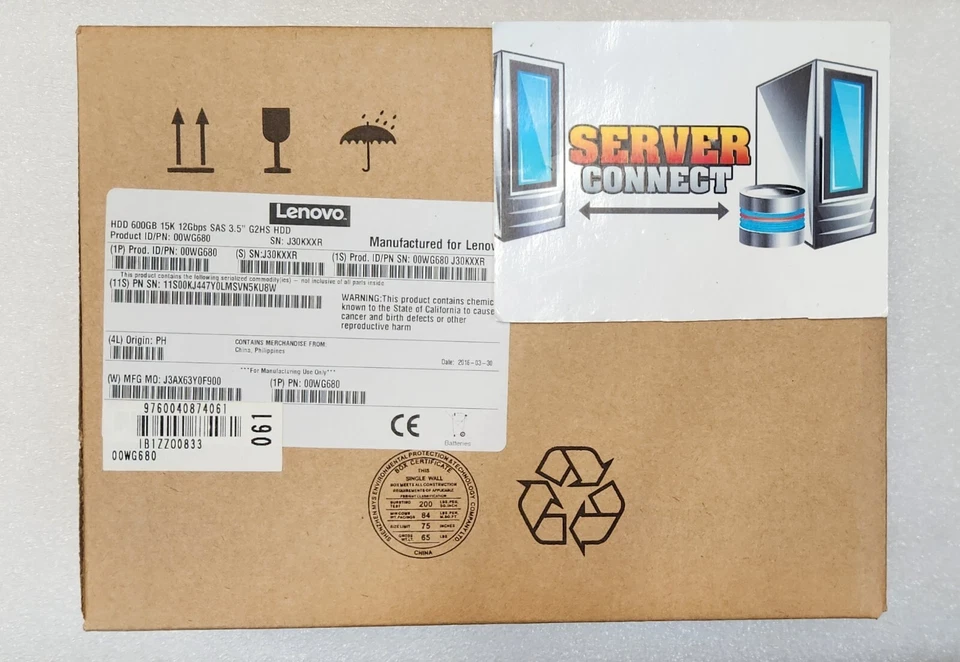 00WG680 IBM- LENOVO 600GB 15K 12Gbps SAS 3.5" G3HS  00WG681 HARDDRIVE  - Image 1 of 1