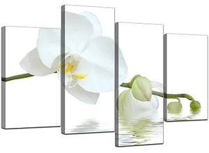 Conjunto de imágenes de arte de pared de lona verde de orquídeas blancas grandes estampados XL 4134 - Imagen 1 de 9