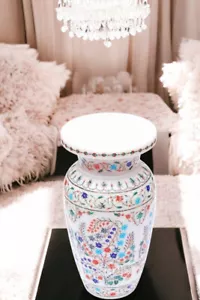 24" White Marble Flower Vase Handmade Inlay Art For Living Room & Balcony Decors - Picture 1 of 5
