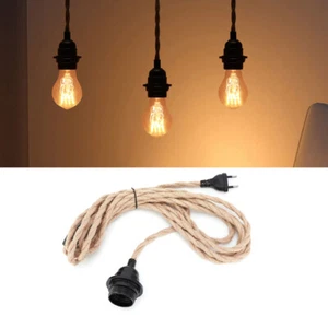 E27 Lampenfassung Pendelleuchte Hanfseil DIY Hängelamp mit Stecker Schalter 4.5m - Bild 1 von 11