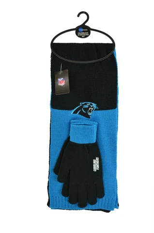New 3PC NFL Carolina Panthers Colorblock Scarf & Glove Gift Set Cover