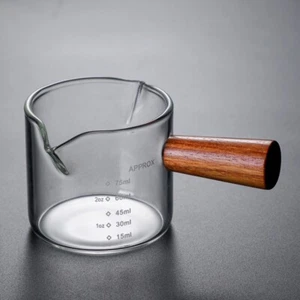 Wooden Handle Glass Espresso Cup Milk Mug Measuring Cup Heat-resistant Scale Mug - Picture 1 of 3