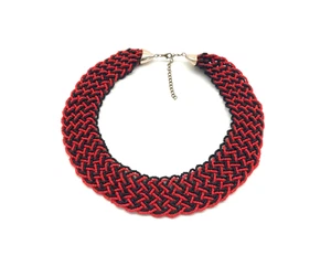 Multi-strand Red Woven Braided Beaded Statement Choker Collar Bib Necklace 18" - Picture 1 of 6