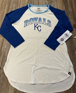 Brand New Womens Kansas City Royals '47 Brand 3/4 Sleeve White/Blue Shirt Medium - Picture 1 of 4