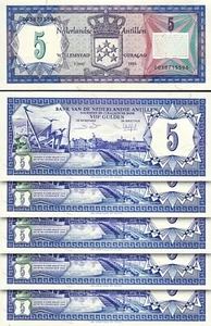 Netherlands Antilles 5 Gulden 1984, UNC, 5 Pcs LOT, P-15b - Picture 1 of 4