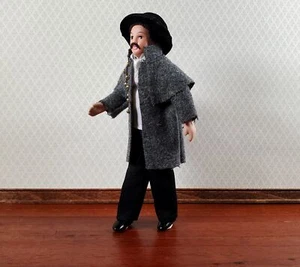 Dollhouse Man Doll Porcelain Victorian with Overcoat Hat 1:12 Scale Miniature - Picture 1 of 4