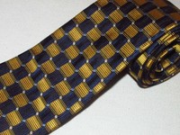 New Paul Fredrick Tie Gold Black Check Square Thick Woven Luxury Designer Silk 